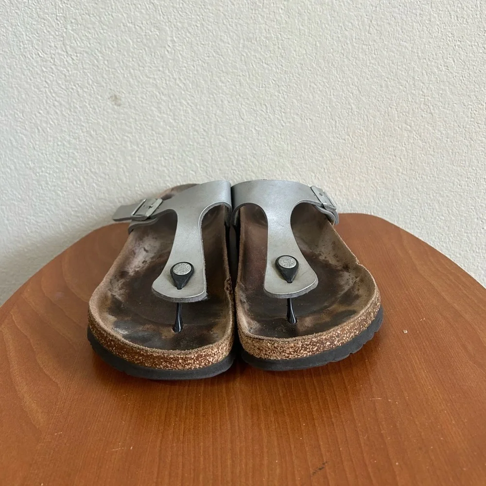 Birkenstock Gizeh Women’s Size 9 40 Metallic Slip On Birko-Flor Silver Sandal